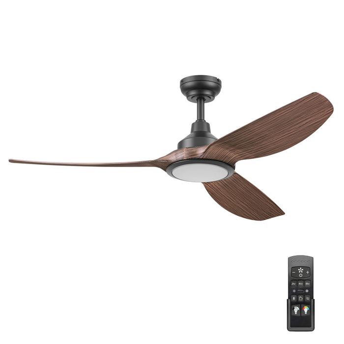 52 Inch Honeywell Sirro Matte Black with Brown Blade Ceiling Fan with Light and Remote
