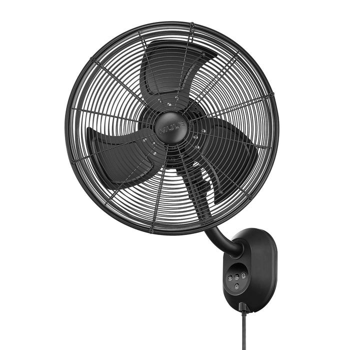Black wall-mounted Mule fan on a white background