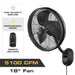 18-inch wall-mounted fan with remote control and high velocity airflow features on a white background.