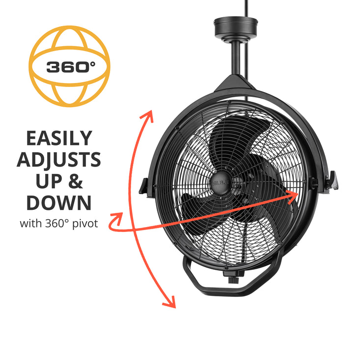 Mule Ceiling fan with 360-degree pivot feature on a white background
