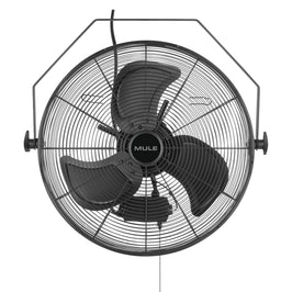Black fan with 'Mule' branding on a white background