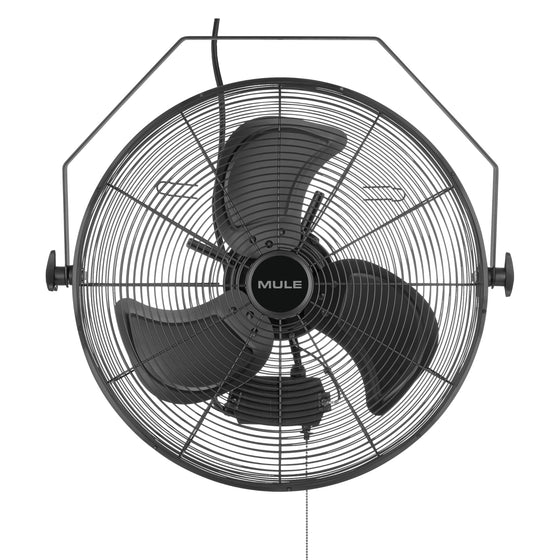 Black fan with 'Mule' branding on a white background