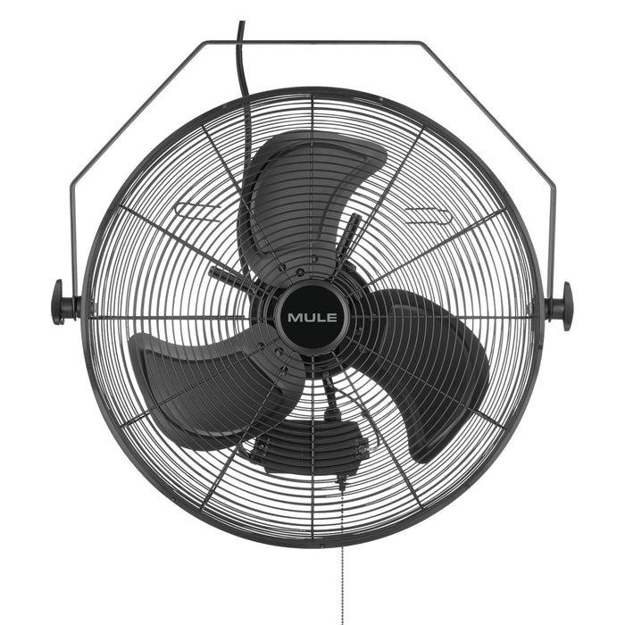 Black fan with 'Mule' branding on a white background