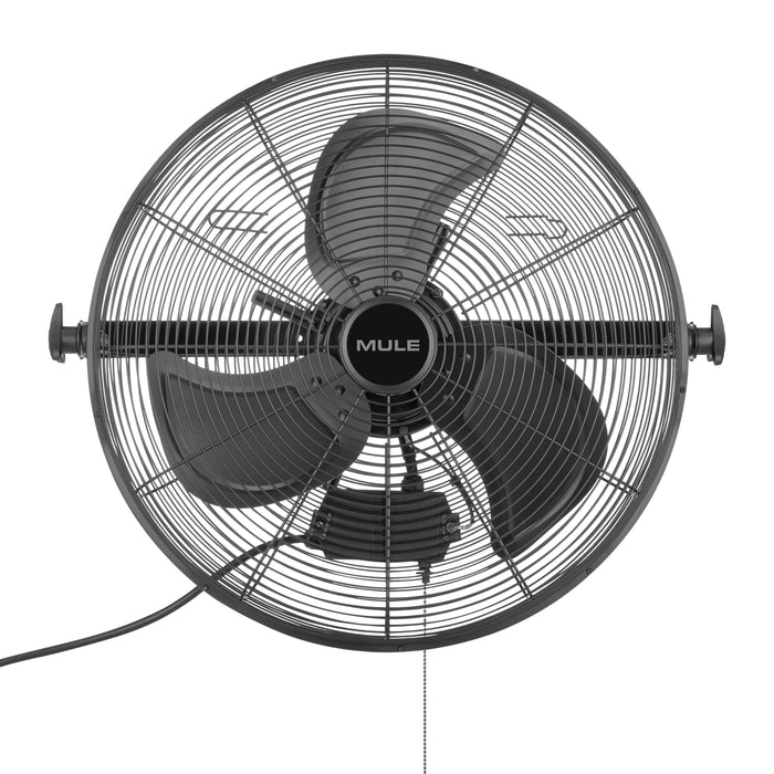 Black fan with 'Mule' branding on a white background