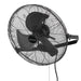 Black wall-mounted fan with 'Mule' branding on a white background - tilted angle 