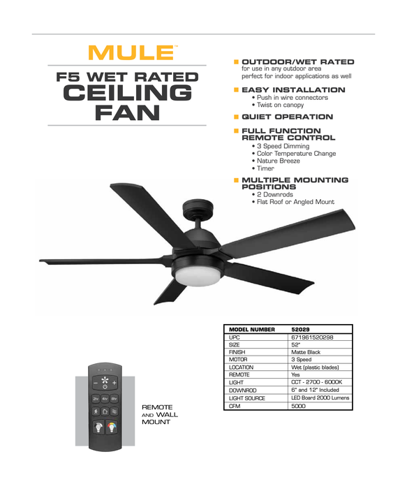 MULE F5 Wet-Rated Ceiling Fan