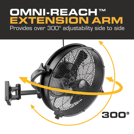 Outdoor Wall Fan XL with Omni-Reach™ Dual Pivot Extended Arm