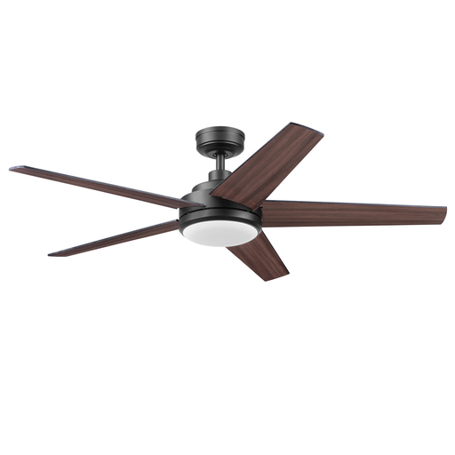 MULE 5-Minute wet-rated outdoor ceiling fan with walnut blades and matte black housing